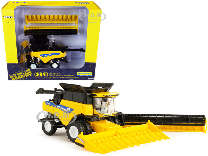 New Holland CR8.90 Combine Yellow Corn Head Draper Head New Holland Agriculture Series 1/64 Diecast Models ERTL TOMY 13870