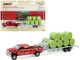 Dodge Ram 2500 Heavy Duty Pickup Truck Red Flatbed Trailer Silver 11 Hay Bales Set 3 pieces Case IH Agriculture Series 1/64 Diecast Models ERTL TOMY 14855
