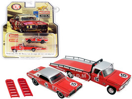 Ford F-350 Ramp Truck 1967 Mercury Trans Am Cougar #15 Parnelli Jones Red Silver Top ACME Exclusive 1/64 Diecast Model Cars Greenlight ACME 51343