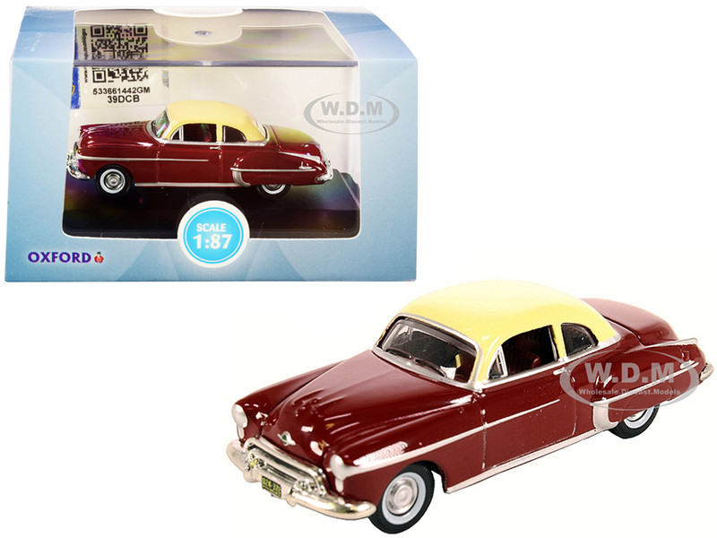 1950 Oldsmobile Rocket 88 Coupe Chariot Red Canto Cream Top 1/87 HO Scale Diecast Model Car Oxford Diecast 87OR50001