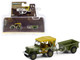 1943 Willys MB Jeep Army Green Brown Top 1/4 Ton Cargo Trailer Army Green Hitch & Tow Series 22 1/64 Diecast Model Car Greenlight 32220 A