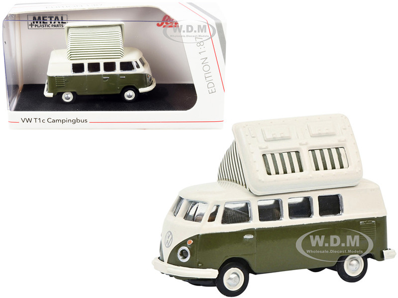 Volkswagen T1 Camper Bus Pop-Top Roof Green Cream 1/87 HO Diecast Model Schuco 452660400