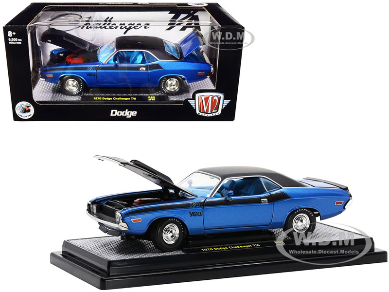 1970 Dodge Challenger T/A 340 Six Pack Blue Metallic Black Blue Interior Limited Edition 6500 pieces Worldwide 1/24 Diecast Model Car M2 Machines 40300-85 A