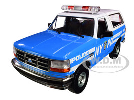 1992 Ford Bronco Police Car Light Blue White New York City Police Department NYPD 1/18 Diecast Model Car Greenlight 19087