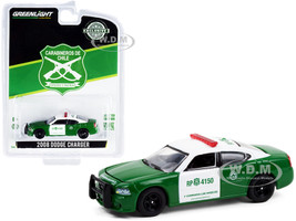 2008 Dodge Charger Police Car Green White Carabineros de Chile Hobby Exclusive 1/64 Diecast Model Car Greenlight 30237