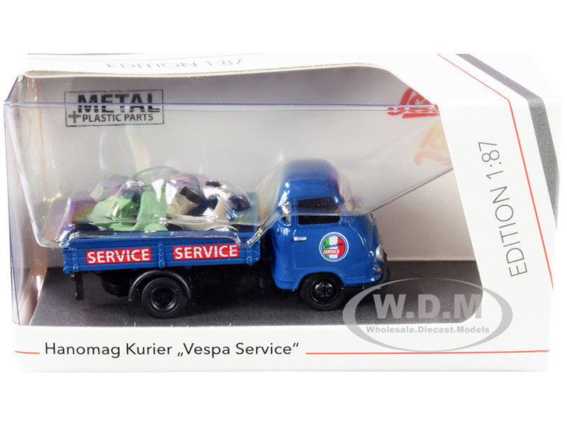 Hanomag Kurier Transporter Vespa Service Blue 2 Vespas Green and Cream 1/87 HO Diecast Models Schuco 452661400