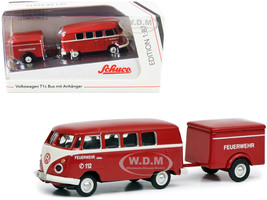 Volkswagen T1c Bus Trailer Red Cream Feuerwehr Fire Department 1/87 HO Diecast Models Schuco 452661800