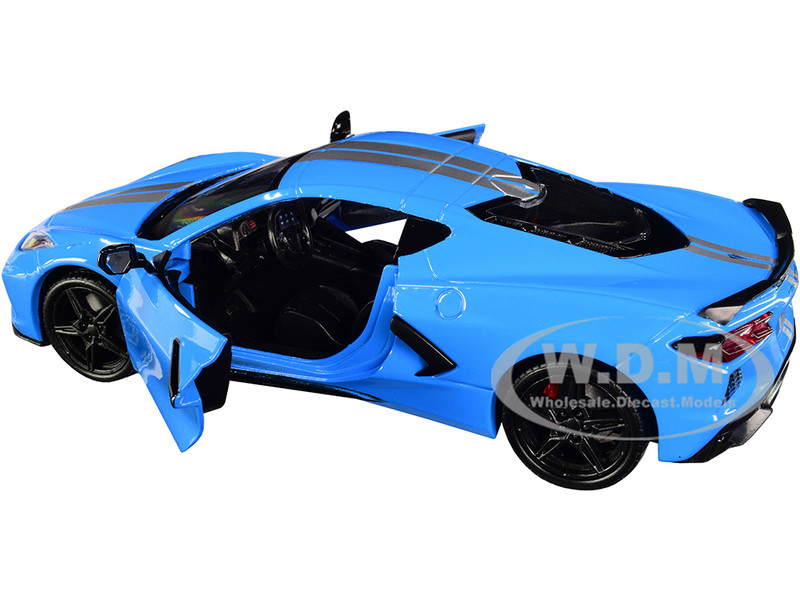 2020 Chevrolet Corvette C8 Stingray Blue Silver Racing Stripes 