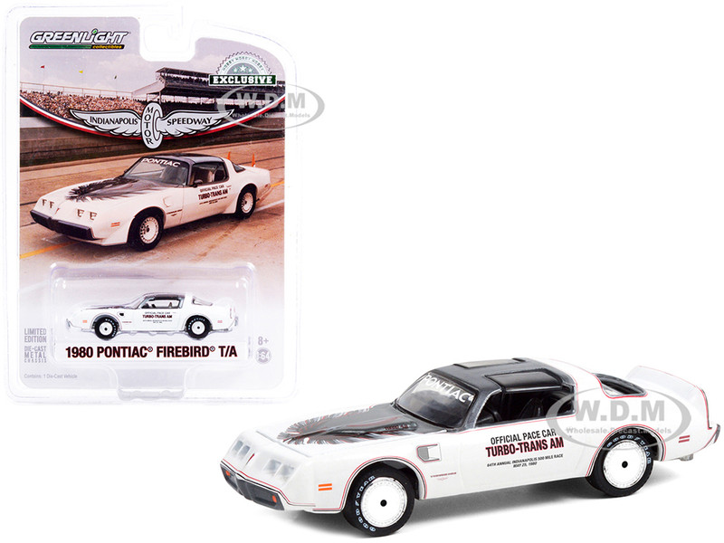 1980 Pontiac Firebird Trans Am T/A White Black Top Official Pace Car 64th Annual Indianapolis 500 Mile Race Hobby Exclusive 1/64 Diecast Model Car Greenlight 30226