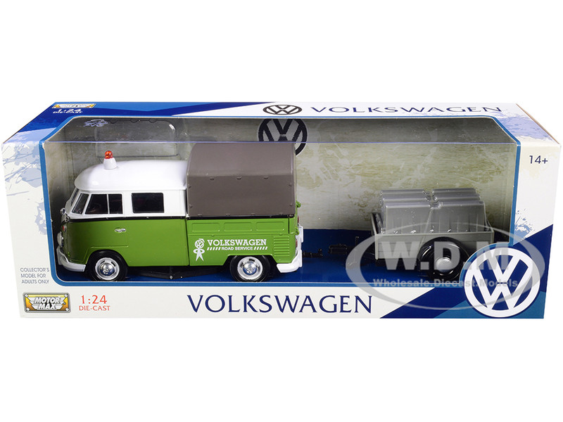 Volkswagen T1 Pickup Canopy Green White Trailer Road Service 1/24