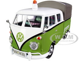 Volkswagen T1 Pickup Canopy Green White Trailer Road Service 1/24 Diecast Model Car Motormax 79676
