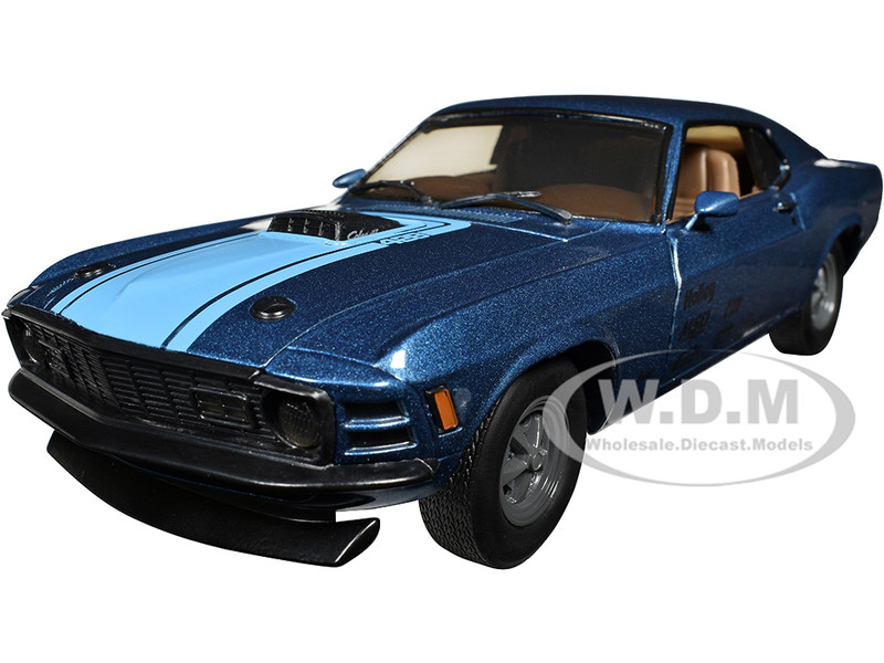 1970 Ford Mustang Mach 1 428 Dark Blue Metallic Bright Blue Stripes Limited Edition 7000 pieces Worldwide 1/24 Diecast Model Car M2 Machines 40300-86 A