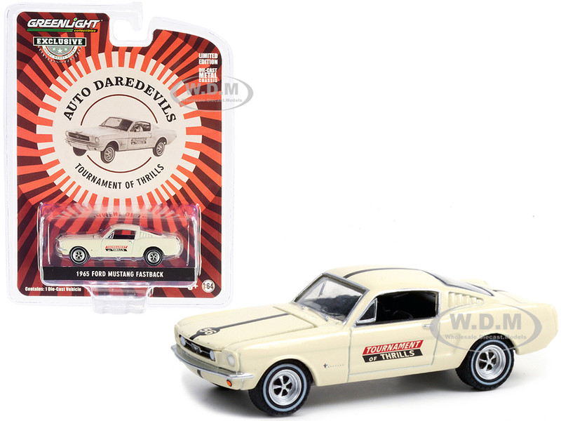 1965 Ford Mustang Fastback #56 Cream Auto Daredevils Tournament Of Thrills Hobby Exclusive 1/64 Diecast Model Car Greenlight 30265