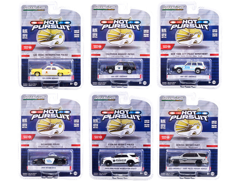 Hot Pursuit Set of 6 Police Cars Series 38 1/64 Diecast Model Cars Greenlight 42960