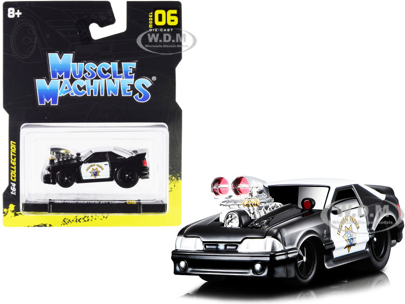 1993 Ford Mustang SVT Cobra CHP California Highway Patrol Black White 1/64 Diecast Model Car Muscle Machines 15526-15543