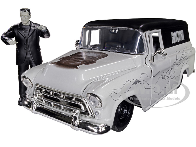 1957 Chevrolet Suburban Gray Black Graphics Frankenstein Diecast Figurine Universal Monsters Hollywood Rides Series 1/24 Diecast Model Car Jada 32191