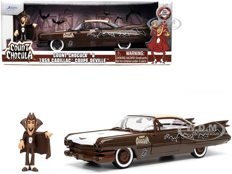1959 Cadillac Coupe DeVille Brown White with Graphics Count Chocula Diecast Figurine Hollywood Rides Series 1/24 Diecast Model Car Jada 32204