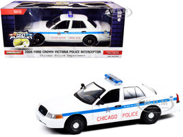 2008 Ford Crown Victoria Police Interceptor CAPS White Blue Stripes Chicago Police Department Hot Pursuit Series 1/24 Diecast Model Car Greenlight 85533