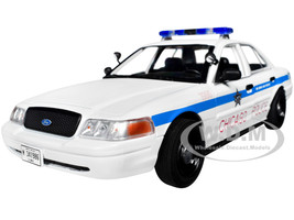 2008 Ford Crown Victoria Police Interceptor CAPS White Blue Stripes Chicago Police Department Hot Pursuit Series 1/24 Diecast Model Car Greenlight 85533