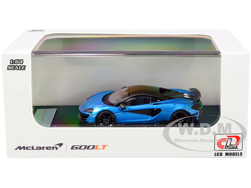 McLaren 600LT Light Blue Metallic Carbon Top Carbon Accents 1/64 Diecast Model Car LCD Models 64007