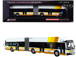 New Flyer Xcelsior XN60 Articulated Bus The Hybrid #55 Ala Moana Center The Bus City and County of Honolulu Hawaii White with Stripes The Bus & Motorcoach Collection 1/87 HO Diecast Model Iconic Replicas 87-0305