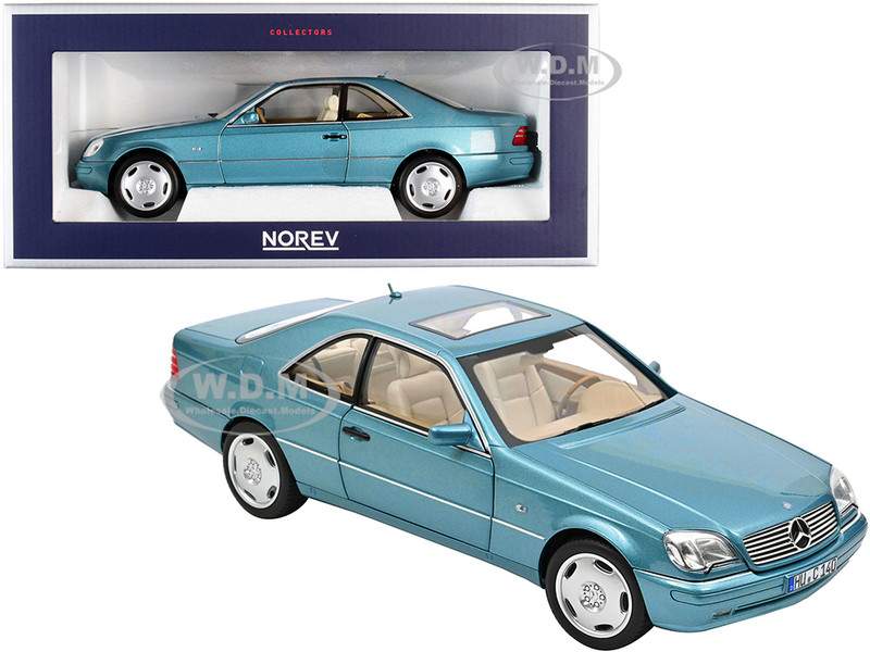 1997 Mercedes Benz CL600 Coupe Sunroof Light Blue Metallic 1/18 Diecast Model Car Norev 183448
