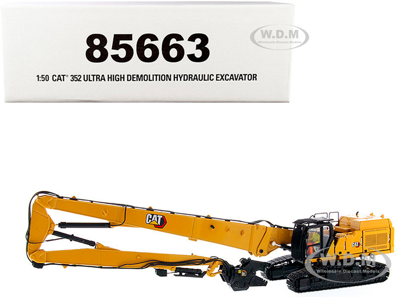 CAT Caterpillar 352 Ultra High Demolition Hydraulic Excavator with Operator Two Interchangeable Booms High Line Series 1/50 Diecast Model Diecast Masters 85663