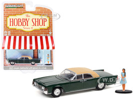 1965 Lincoln Continental Spanish Moss Green Tan Top Woman in a Dress Figurine The Hobby Shop Series 11 1/64 Diecast Model Car Greenlight 97110 B
