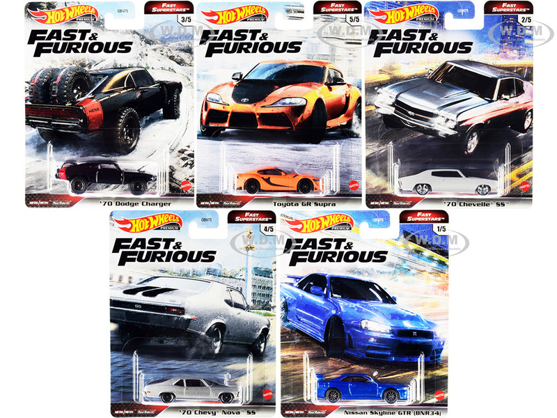 Fast & Furious Movie 5 piece Set Fast Superstars Diecast Model Cars Hot Wheels GBW75-956M