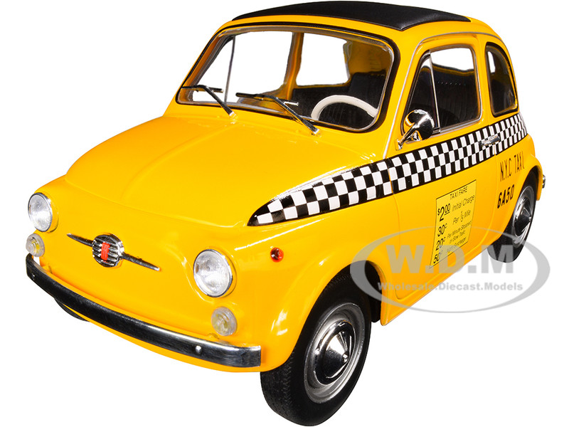 1965 Fiat 500 L NYC Taxi New York City Yellow 1/18 Diecast Model Car Solido S1801407