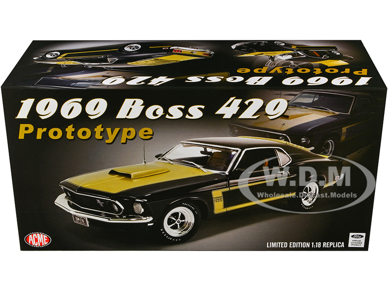 Black/Gold ACME 1969 Ford Mustang Boss 429 Prototype 1:18 Scale
