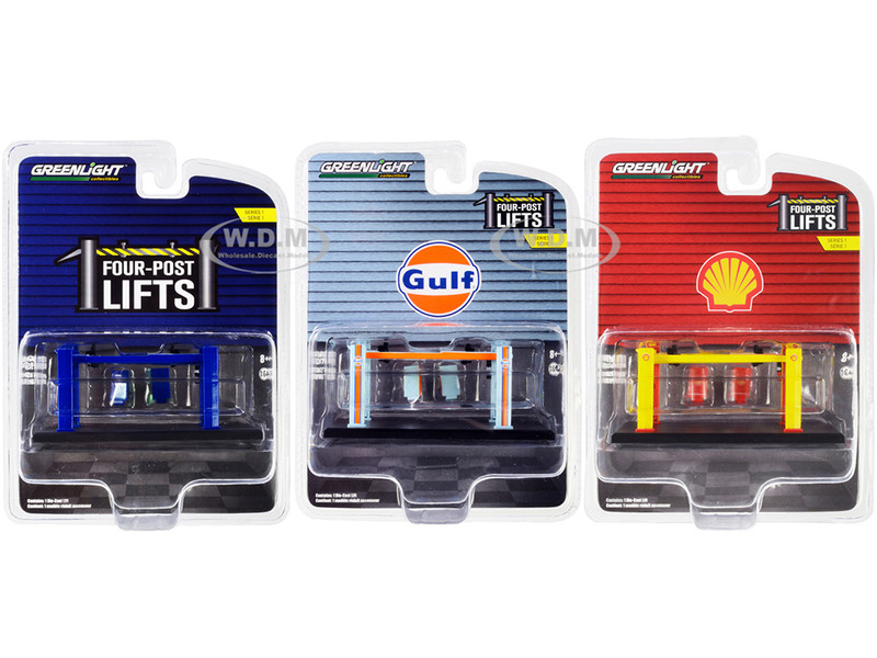 Four-Post Lifts Set of 3 pieces Series 1 1/64 Diecast Models Greenlight 16100