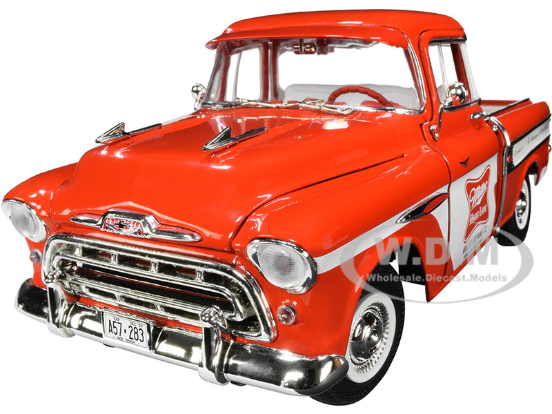 1957 Chevrolet Cameo Pickup Truck Red White Miller High Life 1/18 Diecast Model Car Autoworld AW287
