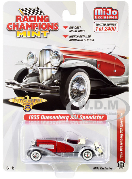 1935 Duesenberg SSJ Speedster Silver Metallic and Red Limited Edition 2400 pieces Worldwide 1/64 Diecast Model Car Racing Champions RCCP1007