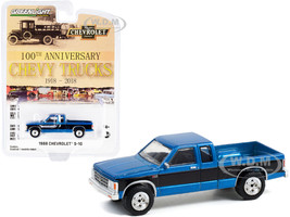 1988 Chevrolet S-10 4x4 Extended Cab Pickup Truck Blue Metallic and Black 100th Anniversary of Chevy Trucks 1918-2018 Anniversary Collection Series 13 1/64 Diecast Model Car Greenlight 28080 B