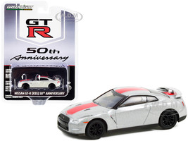 Nissan GT-R (R35) Pearl Off White with Red Stripes GT-R 50th Anniversary Anniversary Collection Series 13 1/64 Diecast Model Car Greenlight 28080 D
