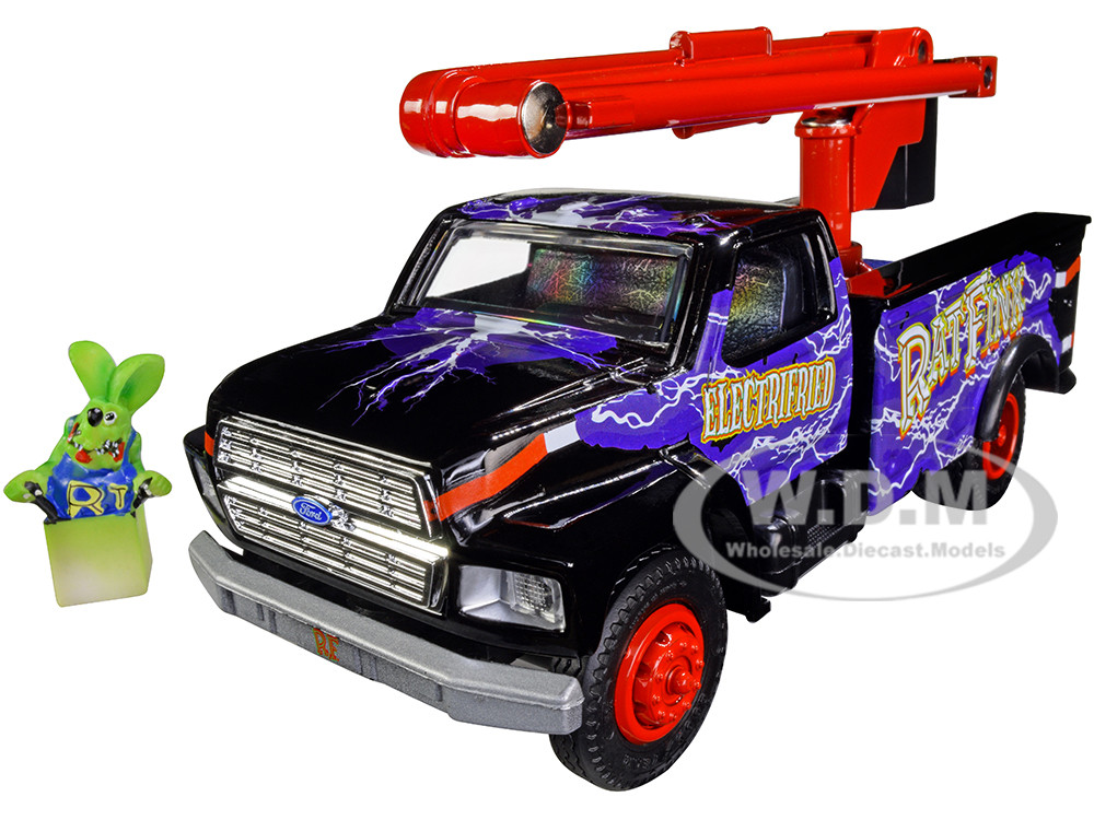 1990 Ford Utility Bucket Truck Coin Bank with Rat Fink Figurine 1/34  Diecast Model Car Auto World AW296