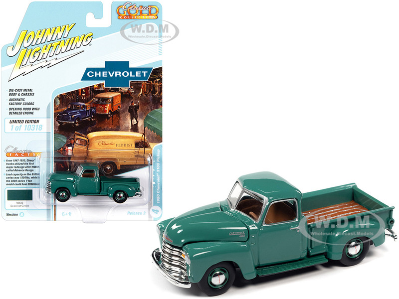 1950 Chevrolet 3100 Pickup Truck Seacrest Green Classic Gold Collection Series Limited Edition 10318 pieces Worldwide 1/64 Diecast Model Car Johnny Lightning JLCG026 JLSP166 A