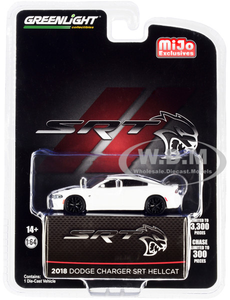 2018 Dodge Charger SRT Hellcat White Black Racing Stripes Limited Edition 3300 pieces Worldwide 1/64 Diecast Model Car Greenlight 51425