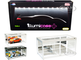 White Collectible Display Show Case Illumicase+ with LED Lights and Mirror Base and Back for 1/64 1/43 1/32 1/24 1/18 Scale Models Illumibox MJ7710 MW