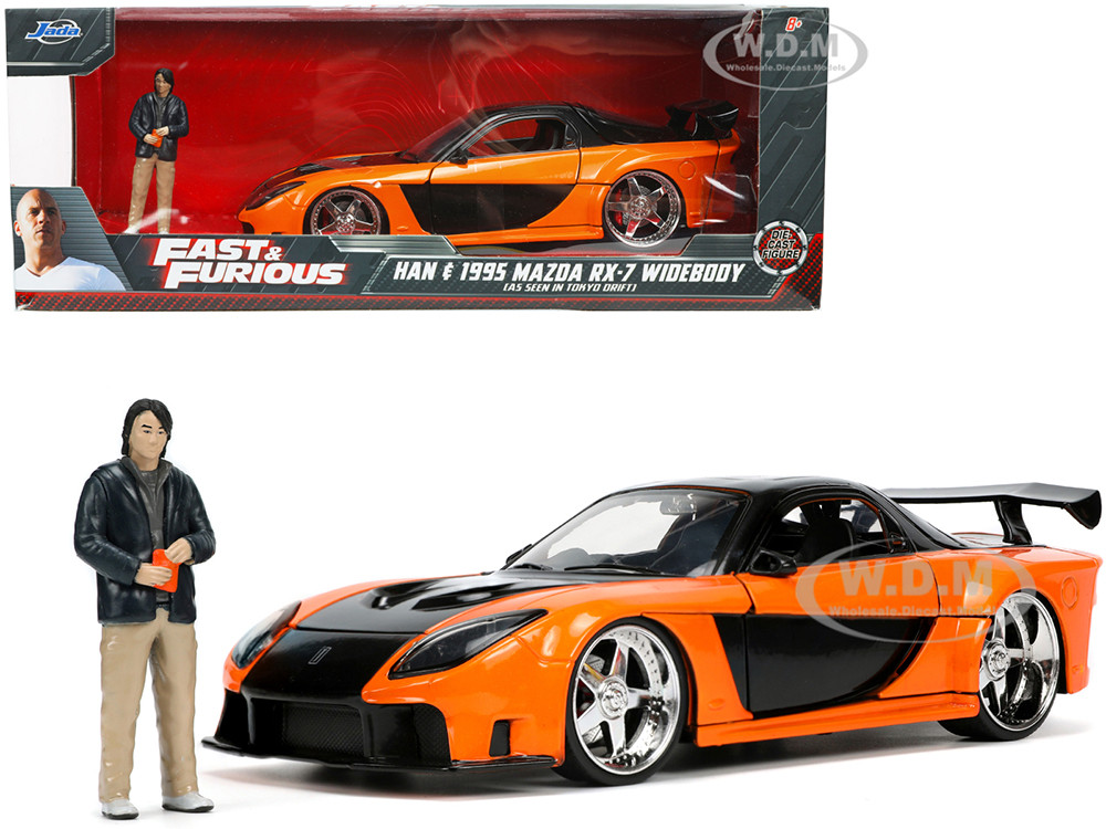 Han's Mazda RX-7 Orange and Black Fast & Furious Movie 1/24 Diecast Model Car 