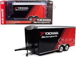 Four Wheel Enclosed Car Trailer Yokohama Motorsports Black Red for 1/18 Scale Model Cars Autoworld CP7838