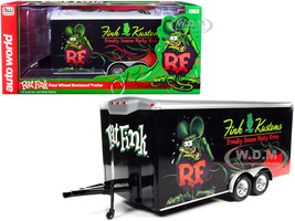 Four Wheel Enclosed Car Trailer Rat Fink Black with Graphics for 1/18 Scale Model Cars Autoworld CP7839