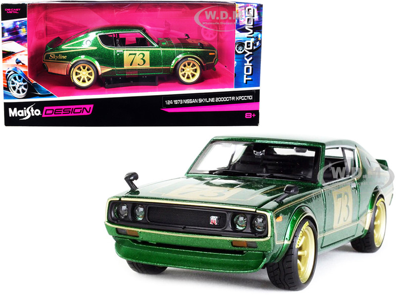 1973 Nissan Skyline 2000GT-R KPGC110 #73 Green Metallic Gold Stripes Tokyo Mod Series 1/24 Diecast Model Car Maisto 32539