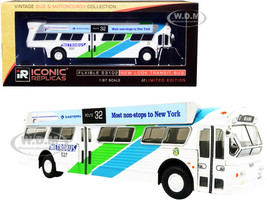 Flxible 53102 Transit Bus #32 Miami Metrobus Florida with Bus-O-Rama Boards Eastern Airlines White Green Blue Stripes Vintage Bus & Motorcoach Collection 1/87 Diecast Model Iconic Replicas 87-0280