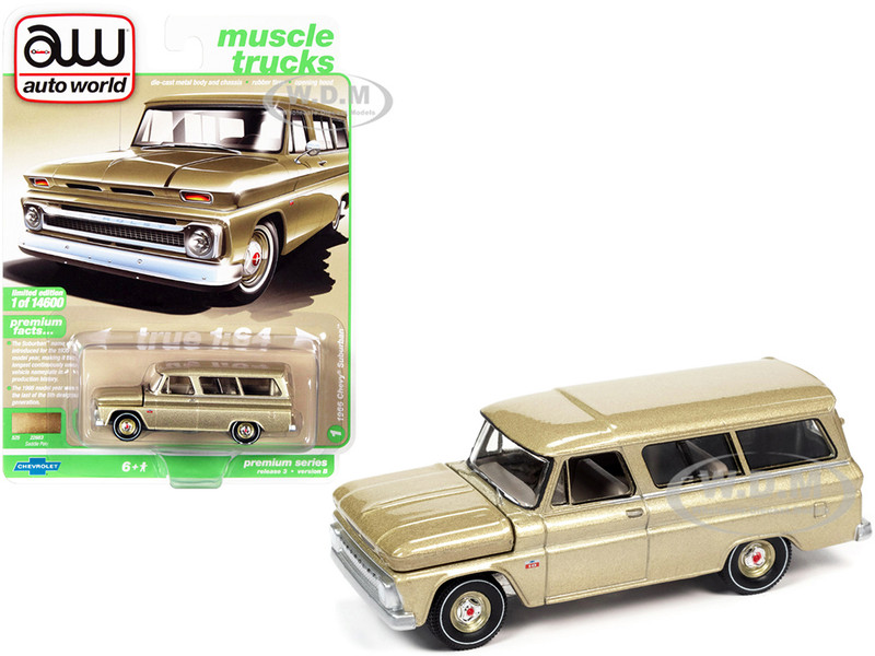 1966 Chevrolet Suburban Saddle Tan Metallic Muscle Trucks Limited Edition 14600 pieces Worldwide 1/64 Diecast Model Car Autoworld 64322 AWSP073 B