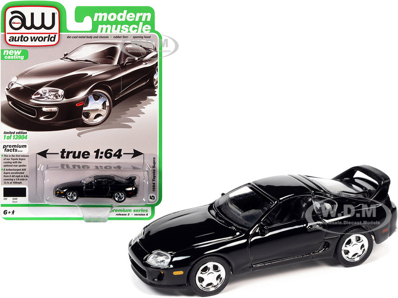 1994 Toyota Supra Gloss Black Modern Muscle Limited Edition 13904 pieces Worldwide 1/64 Diecast Model Car Autoworld 64322 AWSP075 A