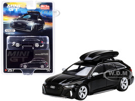 Audi RS 6 Avant with Roof Box Mythos Black Metallic Limited Edition 2400 pieces Worldwide 1/64 Diecast Model Car True Scale Miniatures MGT00257