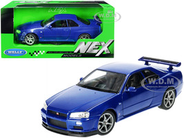 Nissan Skyline GT-R R34 RHD Right Hand Drive Blue Metallic NEX Models 1/24 Diecast Model Car Welly 24108