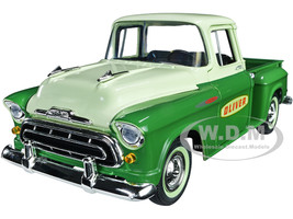 1957 Chevrolet Stepside Pickup Truck Oliver Light Green Dark Green 1/25 Diecast Model Car SpecCast SCT782